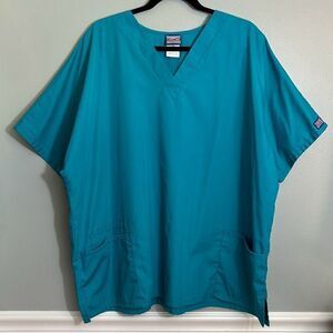 Cherokee Workwear aqua blue scrub top with pocket detail 2XL